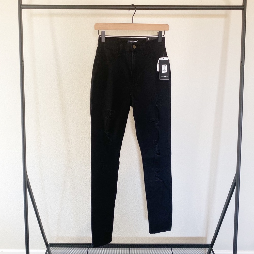 Fashion Nova Black High Waist Distressed Jeans